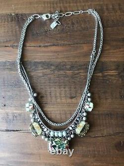 Rare Ayala Bar Reversible Multi Color Stone Bead Silver Tone Chain Necklace