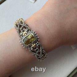 Rare Barbara Bixby 5.50 Carat Limon Quartz Cuff Bracelet Sterling 18K Gold New