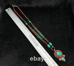 Rare Beautiful Tibetan Vintage Necklace With Natural Turquoise & Coral Stone