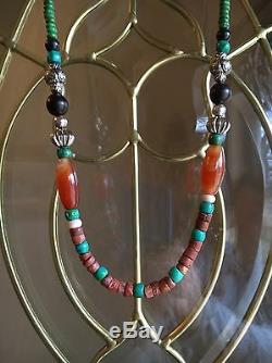 Rare Carnelian Dzi Beads Turquoise Onyx Artistic Silk Road Trade Bead Necklace