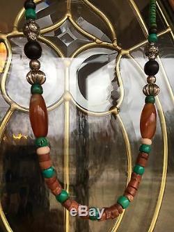 Rare Carnelian Dzi Beads Turquoise Onyx Artistic Silk Road Trade Bead Necklace