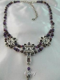 Rare Carolyn Pollack Signature Collection Sterling & Amethyst Flower Necklace