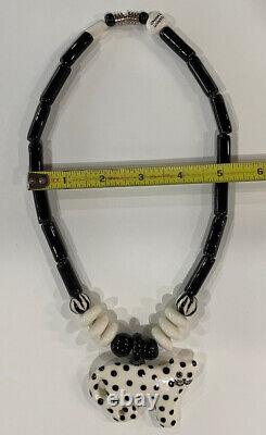 Rare Ceramic Black & White Polka Dot Cat Necklace Hand Made Candace Loheed Rubyz