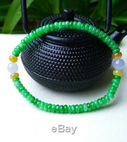 Rare CertifiedGrade AIcy Emerald Young Green Jadeite Jade Bead Bracelet Bangle