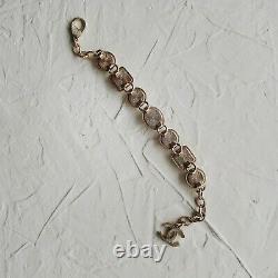 Rare Chanel Auth Fashion Jewelry Gold Beaded Linked Bracelet With Glass Stones