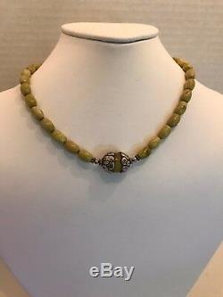 Rare Chartreuse Turquoise Egg Bead Necklace With Tibetan Copal Medial Bead Ste