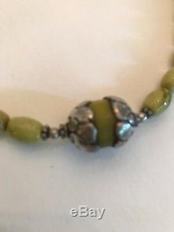 Rare Chartreuse Turquoise Egg Bead Necklace With Tibetan Copal Medial Bead Ste