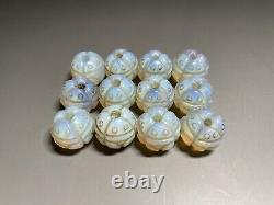 Rare Chinese old white agate 12 beads cicada design bracelet