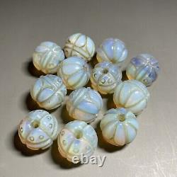 Rare Chinese old white agate 12 beads cicada design bracelet