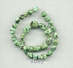 Rare, Cloud Mountain Spiderweb Lime Green Turquoise Nugget Beads 15.5 111d