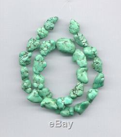 Rare, Cloud Mountain Spiderweb Lime Green Turquoise Nugget Beads 16.5 1631c