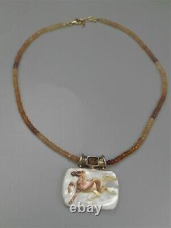 Rare Designer Signed Sajen Sterling Horse Gem Bead Necklace Beautiful Citrene
