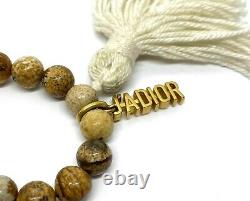 Rare Dior J'Adior NATURAL STONE Jasper Bead Necklace Gold Flower Baroque Pearl
