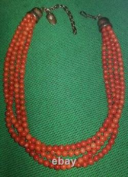 Rare Don Lucas Sterling Silver Natural Mediterranean Coral Bead Necklace 129 Gr