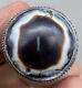 Rare Dze Old Eye Agate Bead Silver Ring, Size 7, Central Asia