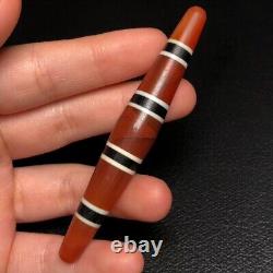 Rare Energy Tibetan Old Agate DZi Multiple lines Bead Amulet Pendant 81mm M0527