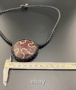 Rare Etched Carnelian Agate Stone Beautifully Hand Made Knotted Design Necklace