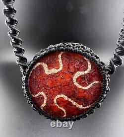 Rare Etched Carnelian Agate Stone Beautifully Hand Made Knotted Design Necklace