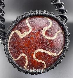 Rare Etched Carnelian Agate Stone Beautifully Hand Made Knotted Design Necklace