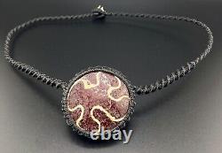 Rare Etched Carnelian Agate Stone Beautifully Hand Made Knotted Design Necklace