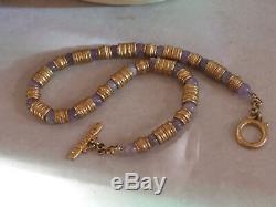 Rare Exquisite Natural Amythist Beads & Gold Link Ladies Choker Necklace 16.5