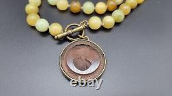 Rare Extasia Glass Intaglio Pendant & Jade Beads 32 Long Necklace