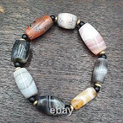 Rare Finds Lot 8 Antique Himalayan Tibetan Bangali Agate Beaded Bracelet