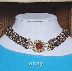 Rare Florenza Red Beaded & Metal Twisted 3 Strand Center Clasp Collar Necklace