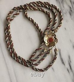 Rare Florenza Red Beaded & Metal Twisted 3 Strand Center Clasp Collar Necklace