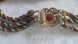 Rare Florenza Red Beaded & Metal Twisted 3 Strand Center Clasp Collar Necklace