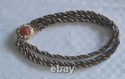 Rare Florenza Red Beaded & Metal Twisted 3 Strand Center Clasp Collar Necklace