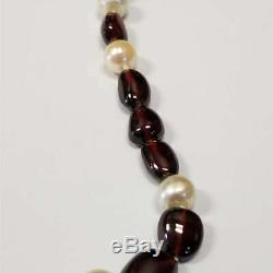 Rare GUMP'S Garnet & Pearl Gemstone 24 Necklace Jewelry Hong Kong GMP4D