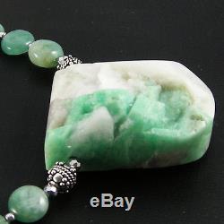 Rare! Genuine 100% Natural Emerald Druzy Pendant Round Coin Beads Necklace