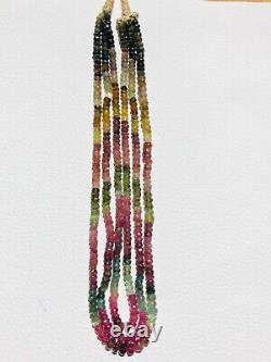 Rare Genuine Multi-Color Tourmaline Faceted Rondelle 3 Strands Designer Necklace