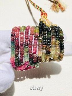 Rare Genuine Multi-Color Tourmaline Faceted Rondelle 3 Strands Designer Necklace