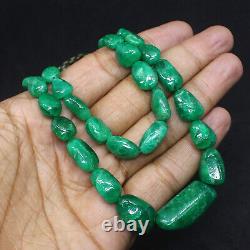 Rare Green Colombian Emerald Tumble Necklace Natural Untreated Gemstone Beads