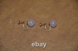 Rare Heavy Gumps Gump's Pink Rose Quartz Round Bead 14k Gold Screw Back Earrings