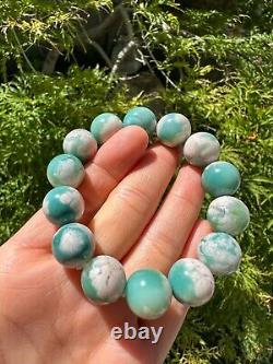 Rare High-grade 14mm Green Sakura/Cherry Blossom Agate Beaded Bracelet