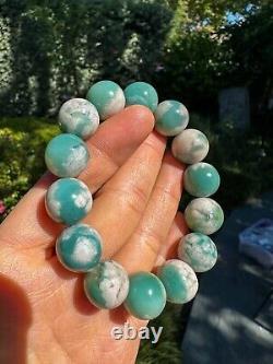 Rare High-grade 14mm Green Sakura/Cherry Blossom Agate Beaded Bracelet