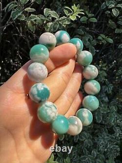 Rare High-grade 14mm Green Sakura/Cherry Blossom Agate Beaded Bracelet