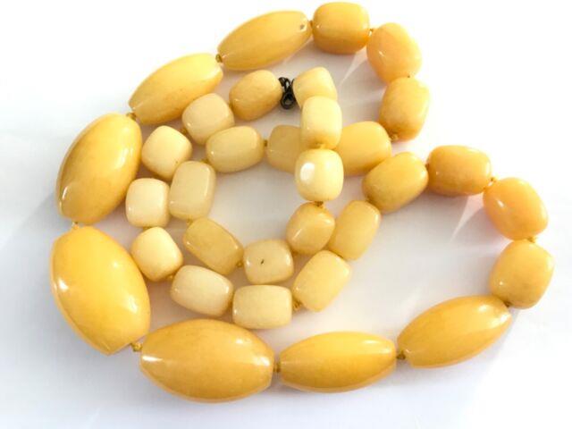 Rare Huge Natural Lemon Yellow Jade Bead Necklace. Length 29. Weight 225 Gr