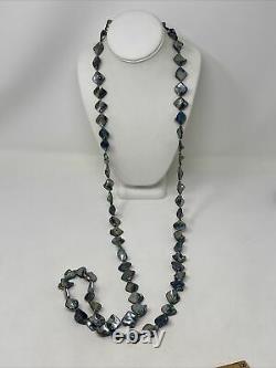 Rare Incredible Vintage Abalone Pearl Knotted Beaded Long 54 Layering Necklace