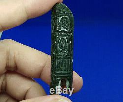 Rare Jade Green Stone Intaglio Ritual Sphinx Rolling Seal Stamp Tube Bead BCD28