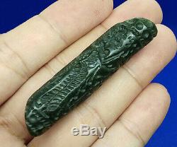 Rare Jade Green Stone Intaglio Ritual Sphinx Rolling Seal Stamp Tube Bead BCD28