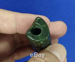 Rare Jade Green Stone Intaglio Ritual Sphinx Rolling Seal Stamp Tube Bead BCD31