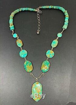 Rare Jay King DTR Southwestern Sterling Silver Green Turquoise Beaded Necklace
