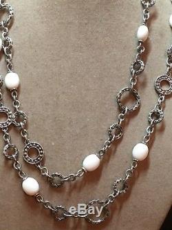 Rare John Hardy Necklace 36 Long Sautoir White Agate Beads Sterling