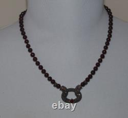Rare Judith Jack JJ Garnet beaded Sterling Silver Necklace with marcasite pendan