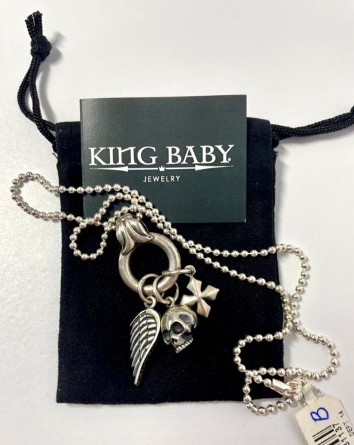 Rare King Baby Sterling Silver 925 Ball Chain Necklace Wing, Skull, Cross Nwt