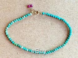 Rare LIMITED Sleeping Beauty Turquoise Beaded Gemstone Bracelet strand 7.5 18k